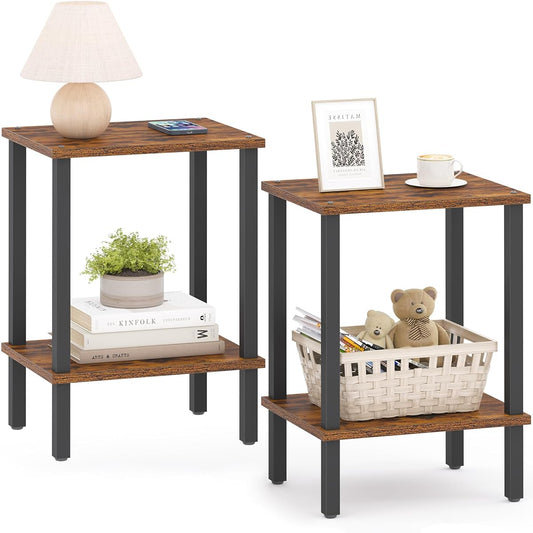 End Table, Set of 2, Side Table, Nightstand, 2-Tier Storage Shelf, Sofa Table for Small Space, Living Room, Bed Room TB01BB035