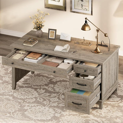 Farmhouse Home Office Desk with Power Outlets & USB Ports