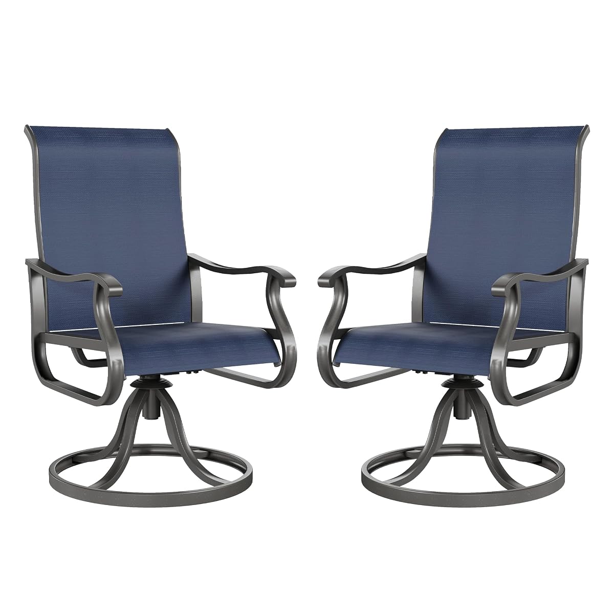 Patio Swivel Chairs Set of 2, Outdoor Swivel Rocker Dining Chairs with All Weather Textilene High Back & Metal Frame, for Backyard Deck Lawn Garden, Navy Blue