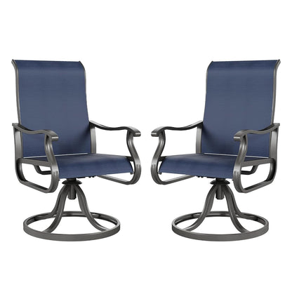 Patio Swivel Chairs Set of 2, Outdoor Swivel Rocker Dining Chairs with All Weather Textilene High Back & Metal Frame, for Backyard Deck Lawn Garden, Navy Blue