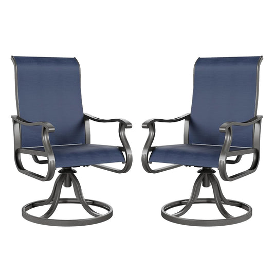 Patio Swivel Chairs Set of 2, Outdoor Swivel Rocker Dining Chairs with All Weather Textilene High Back & Metal Frame, for Backyard Deck Lawn Garden, Navy Blue