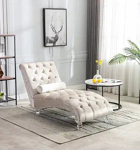 Velvet Chaise Lounge Chair with Toss Pillow, view 2