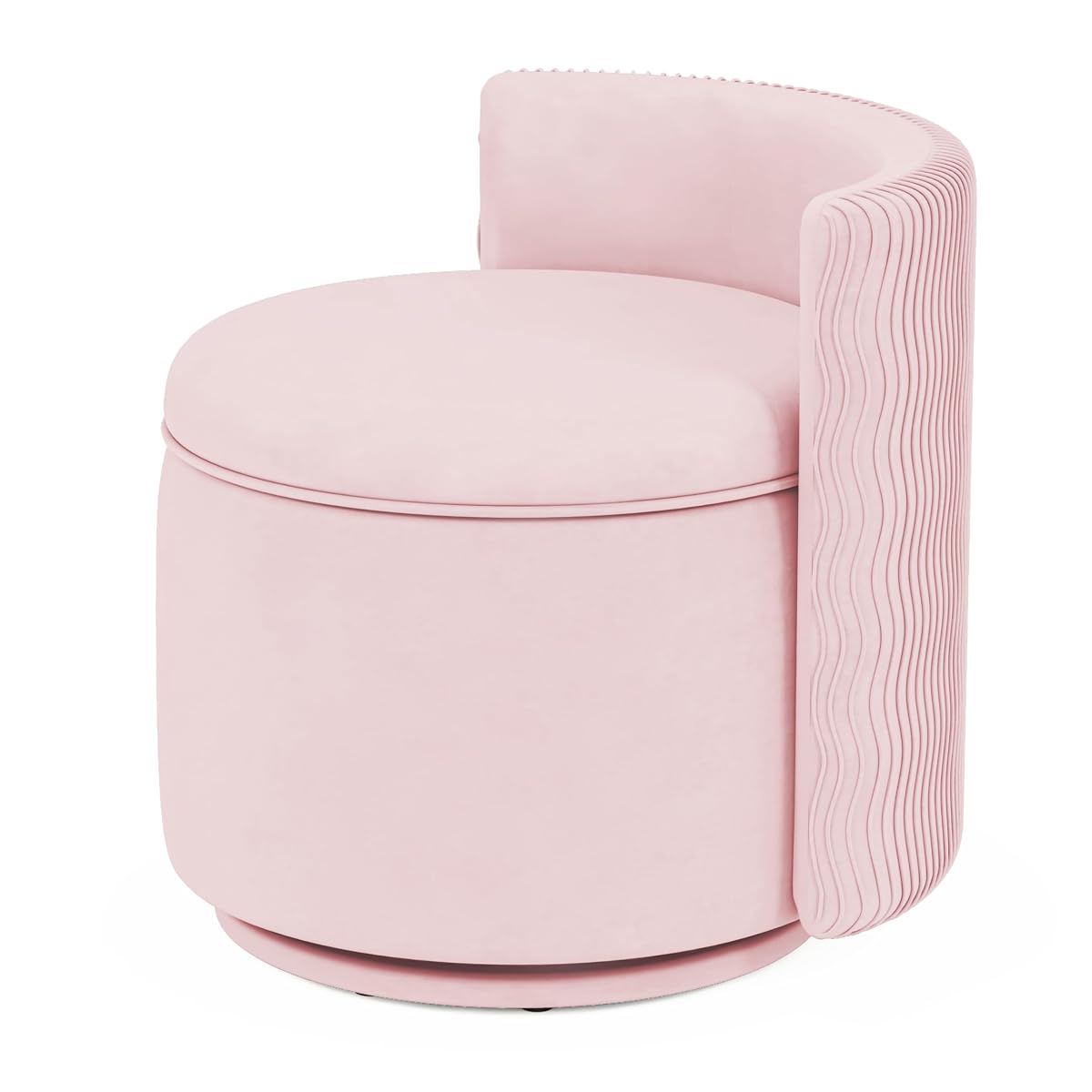 360° Swivel Accent Chair with Storage, Vanity Stool with Back, Velvet Storage Ottoman, Upholstered Round Barrel Vanity Chair for Living Room, Makeup Room, Bedroom (Pink)