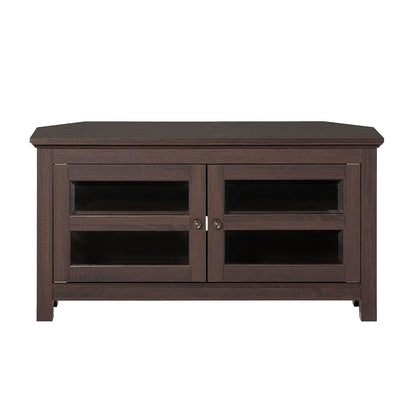 Modern Farmhouse Wood Corner Universal TV Stand for TV's up to 50" Flat Screen Living Room Storage Entertainment Center, 44 Inch, Espresso Brown