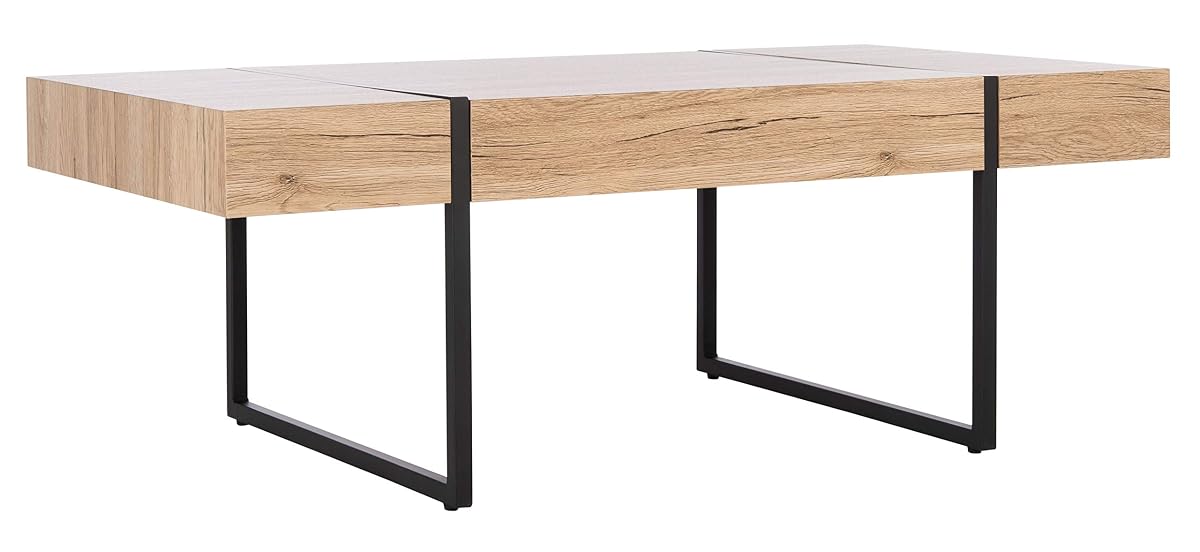 SAFAVIEH Home Collection – Tristan Rectangular Modern Coffee Table with Natural Wood Top & Black Metal Base, Industrial Minimalist Living Room Table (COF7000B)
