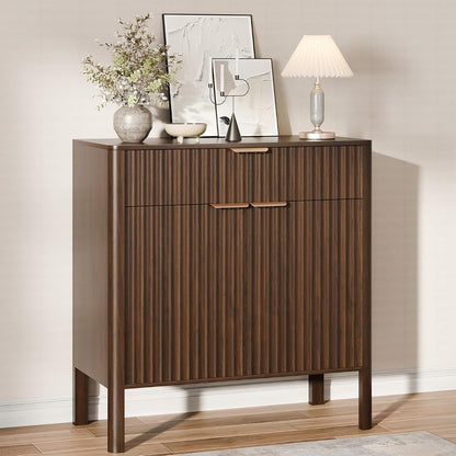 Fluted Buffet Cabinet Accent with Doors & Drawer 31" Walnut