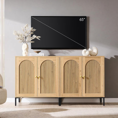 61.75" W Mid Century Modern TV Stands for Living Room, Natural Oak