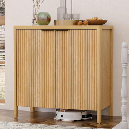 31.5'' Sideboard Buffet Cabinet with Storage Fluted Sideboard Buffet with Adjustable Shelves Coffee Bar Console Table Cabinet for Hallway Entryway Living Room or Kitchen Natural