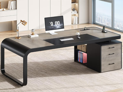 70.9" Executive Desk, Large Computer Desk with Drawers and Lateral File Cabinet