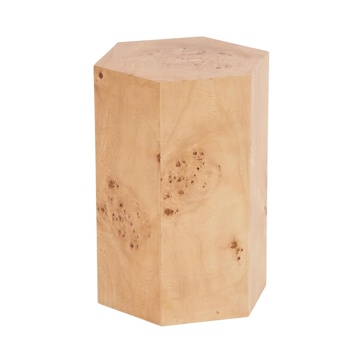 Berkett Hexagon Burlwood Side Table, 14 x 12 x 19, Natural Wood, Transitional End Table for Use as Burlwood Nightstand, Living Room Pedestal Table, or Dorm Room Vanity Stool