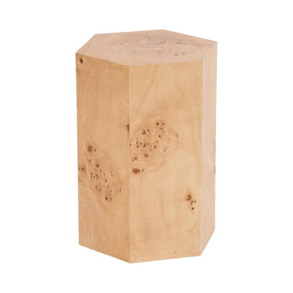 Berkett Hexagon Burlwood Side Table, 14 x 12 x 19, Natural Wood, Transitional End Table for Use as Burlwood Nightstand, Living Room Pedestal Table, or Dorm Room Vanity Stool