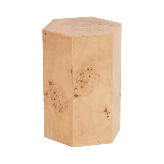 Berkett Hexagon Burlwood Side Table, 14 x 12 x 19, Natural Wood, Transitional End Table for Use as Burlwood Nightstand, Living Room Pedestal Table, or Dorm Room Vanity Stool