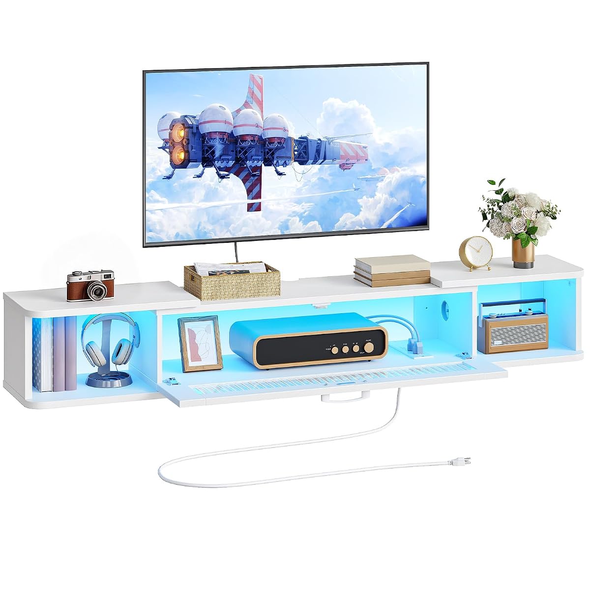 Floating TV Stand with LED Light Power Outlet for up to 65”