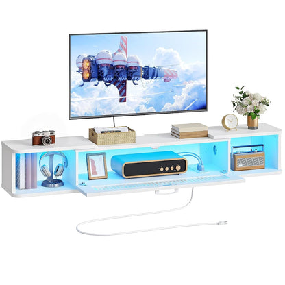 Floating TV Stand with LED Light Power Outlet for up to 65”