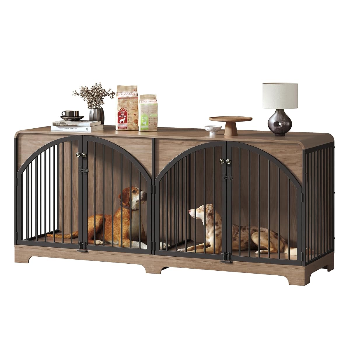 78" Farmhouse Dog Crate Furniture for 2 Large Dogs