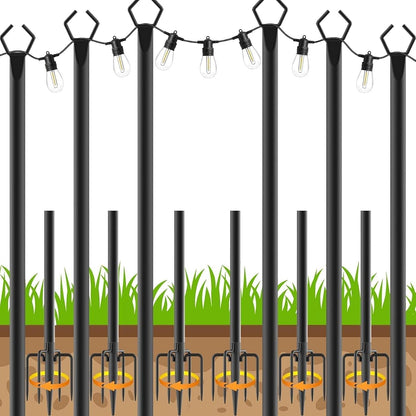 AHRLHR 6 Pack String Light Poles, Outdoor String Light Pole 10 ft Forked Metal Light Pole with Adjustable Outdoor Light Stand, Deck, Backyard, Garden, Wedding, Rustproof and Sturdy with Hooks.
