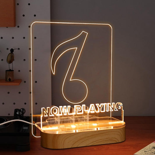 Light up Now Playing Vinyl Record Stand, Now Spinning Record Stand, Wooden Acrylic Holder for Album Display Storage, Vinyl Record LED Display Storage Collection Holder with USB Powered