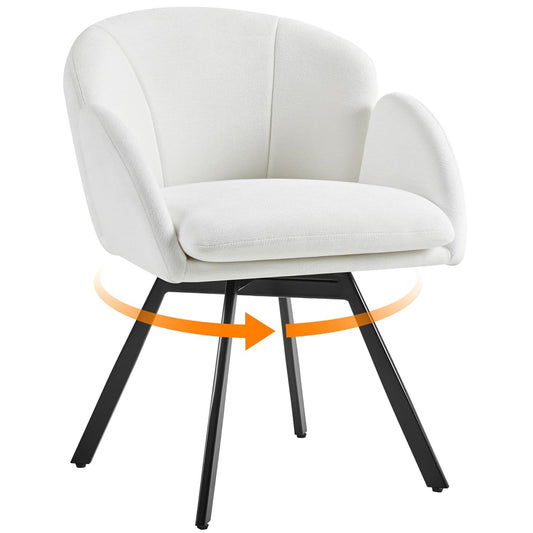 Yaheetech Swivel Accent Chair, Flower Chenille Armchair, Vanity Chair Side Chair with 360-Degree Swivel Base and Seat Cushion for Living Room/Bedroom/Home Office/Makeup, White