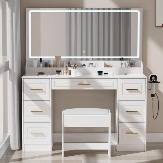 Vanity Desk with Mirror and LED Lights