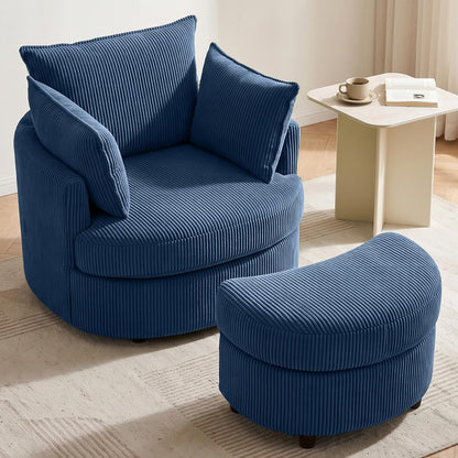 Vanity Accent Chair Swivel Living Room Chairs Curve Back Reading Chair with Armrest, Lounge Chair with Ottoman for Bedroom