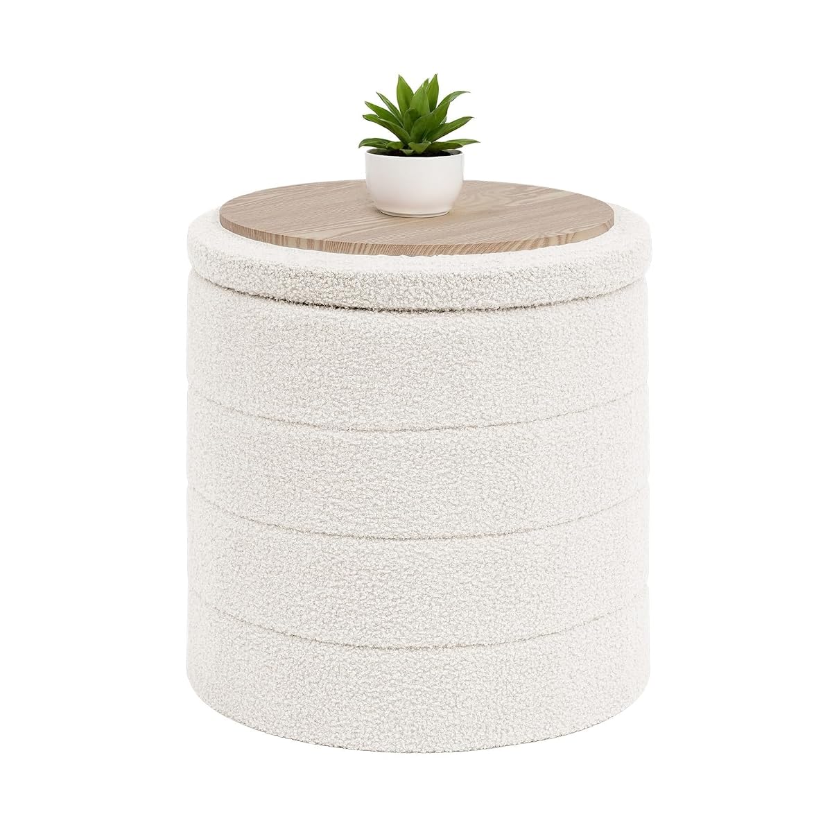 Ottoman with Stroage, Round Sherpa Storage Ottoman Stool, Boucle Foot Rest 16.9"x16.9"x17.7"（White