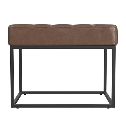 22" Theodore Channel Tufted Ottoman - Brown Faux Leather