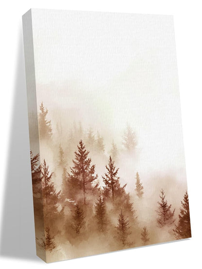 NuYeBiofx Misty Forest Retro Brown Tree Canvas Wall Art Prints,40"x28" Framed Picture Artwork Minimalist Style Printed Canvas Oil Painting for Living Room Bedroom Office,Ready to Hang