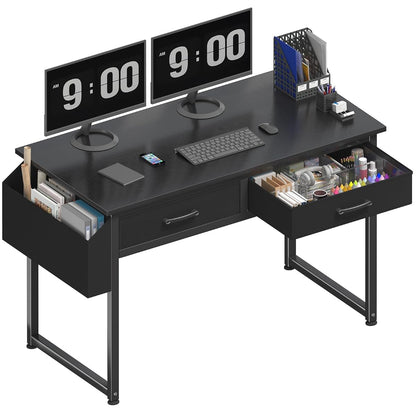 DLisiting Computer Desk with Fabric Drawers for Home Office Bedroom, 40 Inch Small Gaming Desk with 2 Drawers, Study Writing Table PC Desks, Black