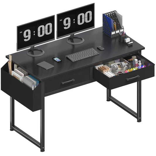 DLisiting Computer Desk with Fabric Drawers for Home Office Bedroom, 40 Inch Small Gaming Desk with 2 Drawers, Study Writing Table PC Desks, Black