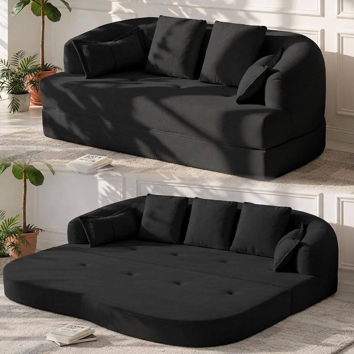 70" Convertible Sofa Bed, 2-in-1 Boneless Sleeper Sofa, Soft Chenille Folding Sofa Loveseat with 4 Pillows, Love Seat Small Couch for Small Spaces, Living Room, Bedroom, No Assembly