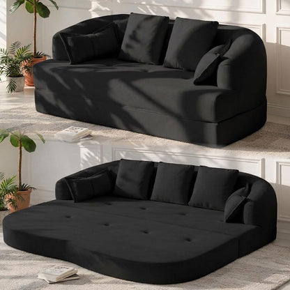 70" Convertible Sofa Bed, 2-in-1 Boneless Sleeper Sofa, Soft Chenille Folding Sofa Loveseat with 4 Pillows, Love Seat Small Couch for Small Spaces, Living Room, Bedroom, No Assembly