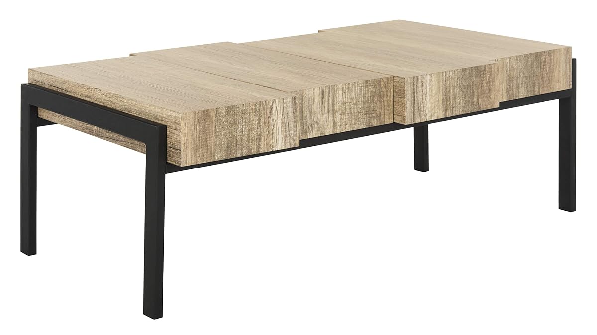 SAFAVIEH Home Collection – Alexander Multi Brown & Black Rectangular Coffee Table, Industrial Block Design, Metal Frame Accent Table (COF7005A)