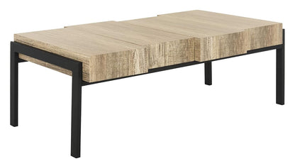 SAFAVIEH Home Collection – Alexander Multi Brown & Black Rectangular Coffee Table, Industrial Block Design, Metal Frame Accent Table (COF7005A)