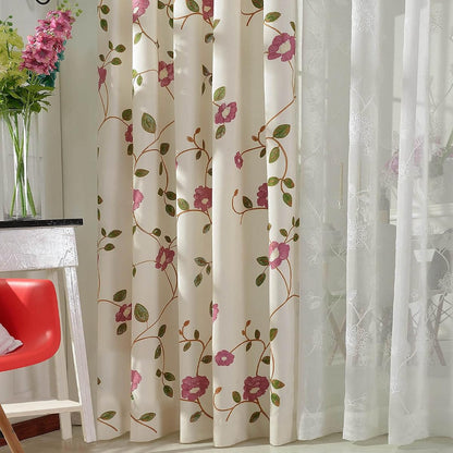 Grommet Curtains 84 Inch Length Red Floral Embroidered Elegant Window Drapes for Living Room Bedroom, W52xL84, 2 Panels