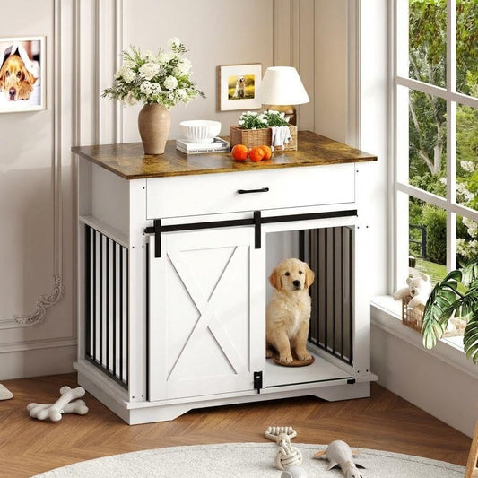 38" Dog Crate Furniture with Sliding Barn Door