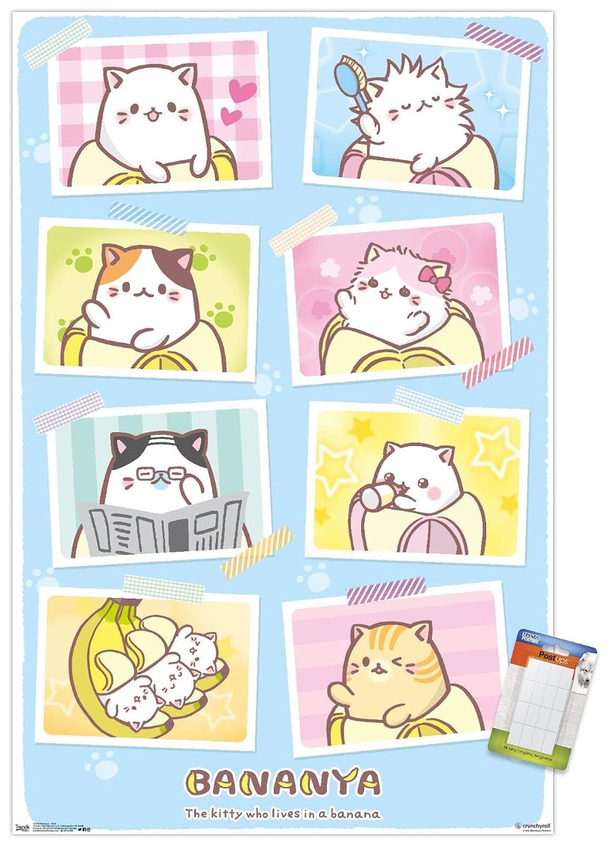 Bananya - Grid Wall Poster, 22.375" x 34", Poster & Mount Bundle