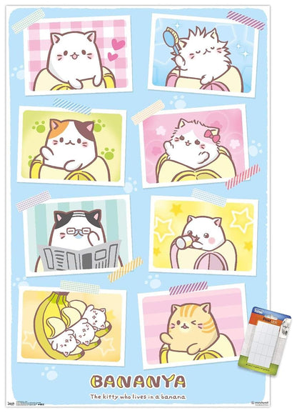 Bananya - Grid Wall Poster, 22.375" x 34", Poster & Mount Bundle