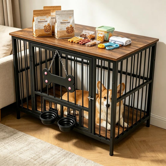 41" Dog Crate Furniture, Heavy Duty Metal Dog Kennel Indoor
