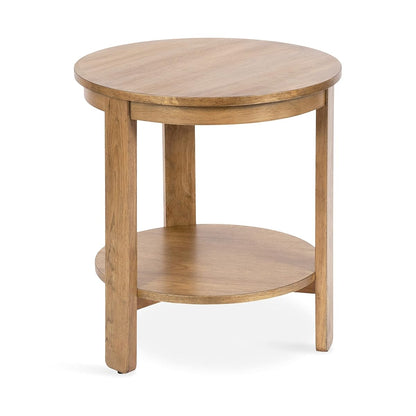 Foxford Tiered Round Side Table; 22 x 22 x 24; Natural Brown; Transitional Two-Tier Circle Nightstand Table with Storage and Resilient Wood Construction for Bedroom Decor