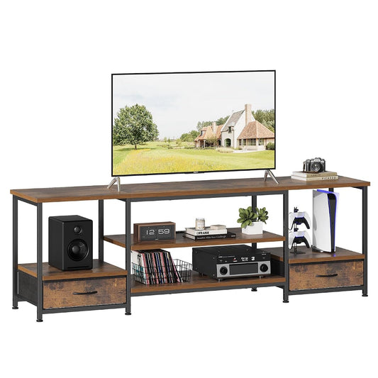 63" TV Stand with Storage Drawers & Open Shelves, Rustic Brown | Media Console Table for 75" TVs, Entertainment Center with Charging Station (2AC+USB+Type-C), Heavy Duty for Living Room