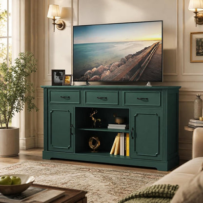 Mid Century Wood TV Stand with 3 Drawers for TV up to 65", Green