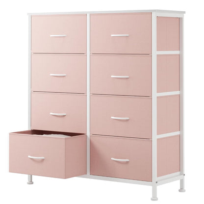 8 Drawer Fabric Dresser for Bedroom, Tall Dresser, Pink