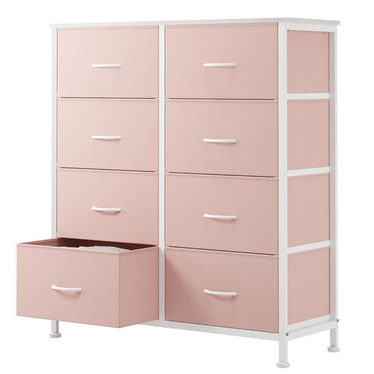 8 Drawer Fabric Dresser for Bedroom, Tall Dresser, Pink