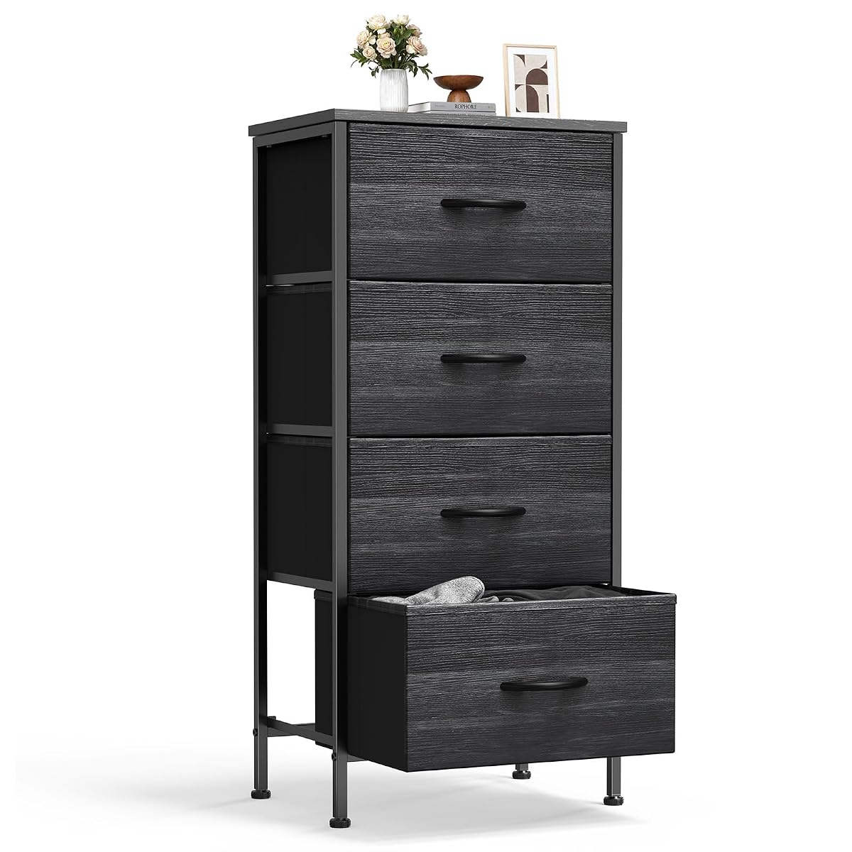 Dresser for Bedroom, 4 Drawer Storage Cabinet, Tall Nightstand