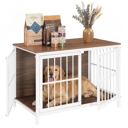 Heavy Duty Dog Crate Furniture, 39.4" Wooden Indoor Kennel with 3 Doors