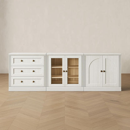 White modular TV stand with drawers and adjustable shelves