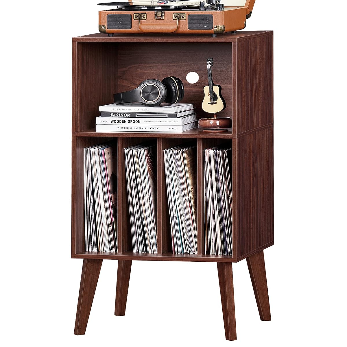 Record Player Stand, Walnut Turntable Stand Holds up to 160 Albums