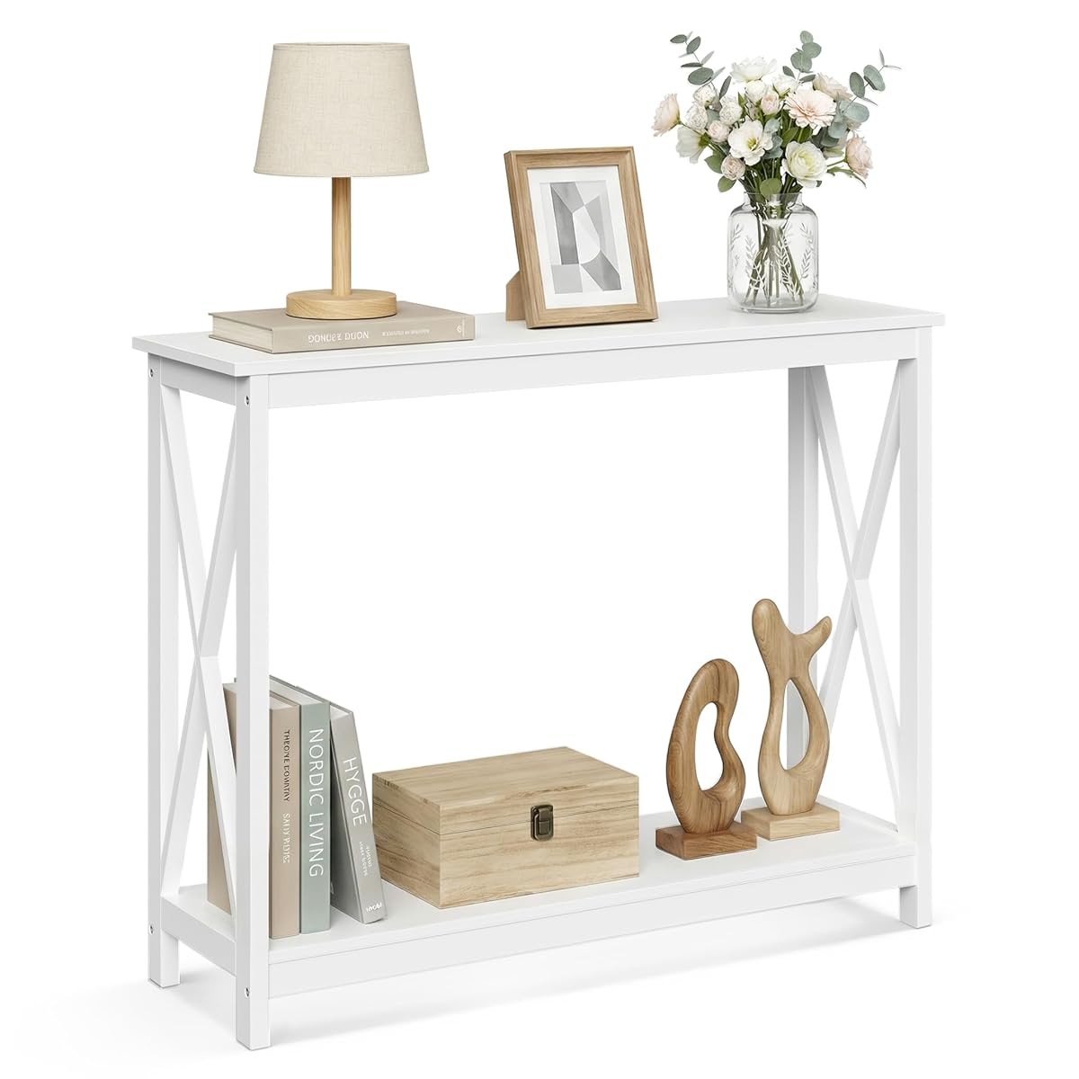 Console Table 39.5”, 2-Tier Narrow Sofa Side Table with Storage Shelf, Entrance Table for Hallway/Foyer/Living Room/Corridor/Office, White