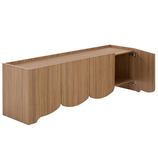 SAFAVIEH Furniture - Takami Media Stand for TVs up to 75" - Oak 4-Door Modern Entertainment Console with Storage Cabinets (MED3604A)