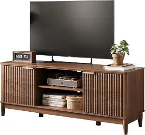 Mid Century Modern Fluted TV Stand for 65" TV, Walnut, view 2